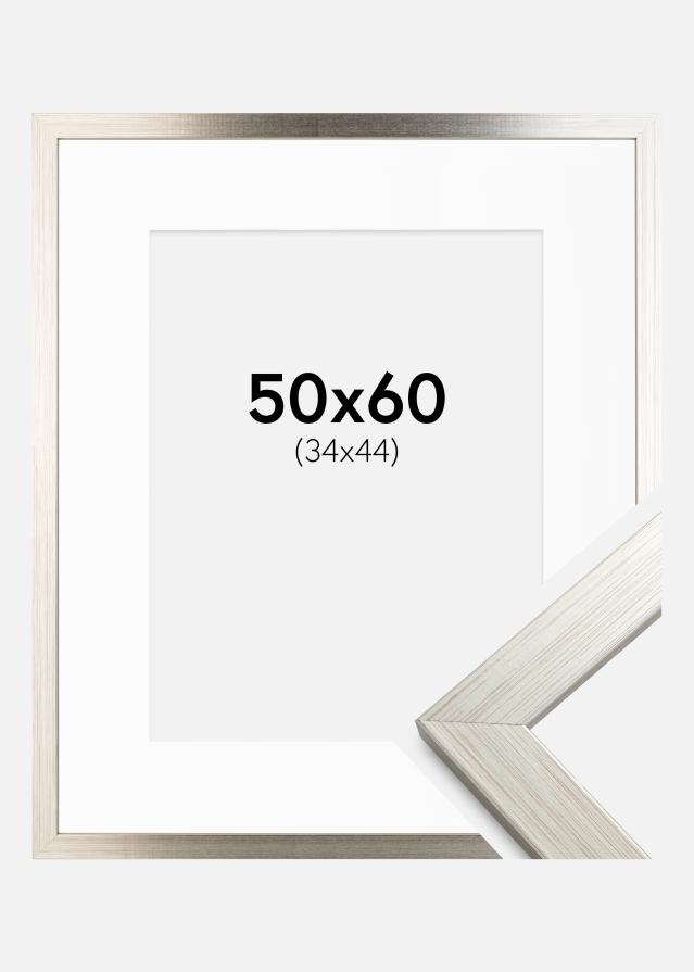 Ram med passepartou Kader Silver Wood 50x60 cm - Passe-partout Wit 35x45 cm