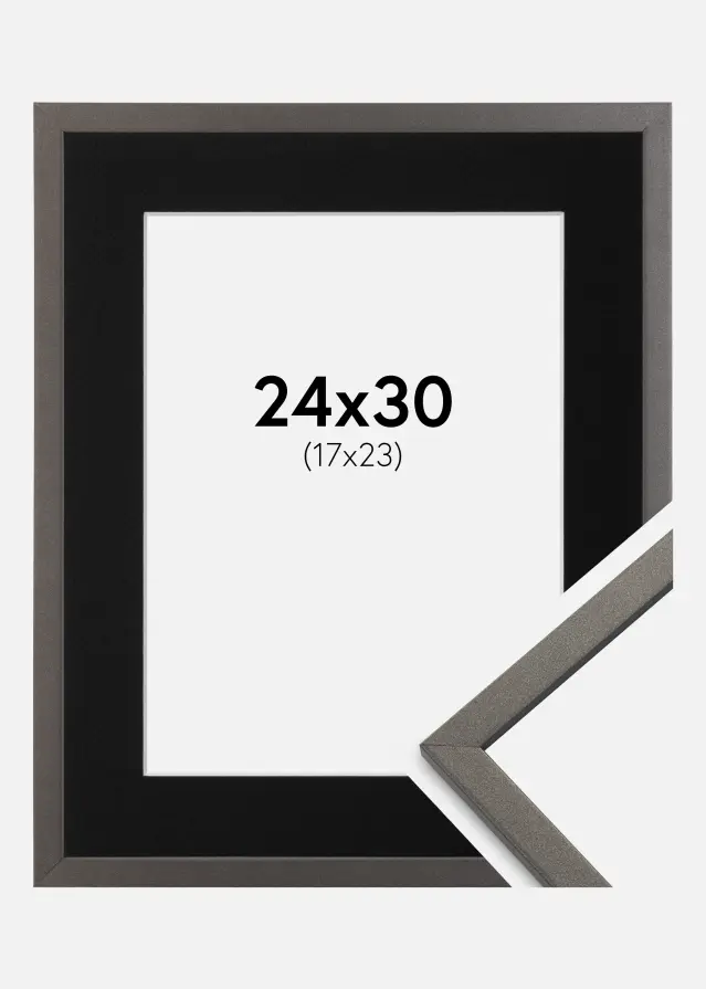 Ram med passepartou Kader Edsbyn Grafiet 24x30 cm - Passe-partout Zwart 18x24 cm