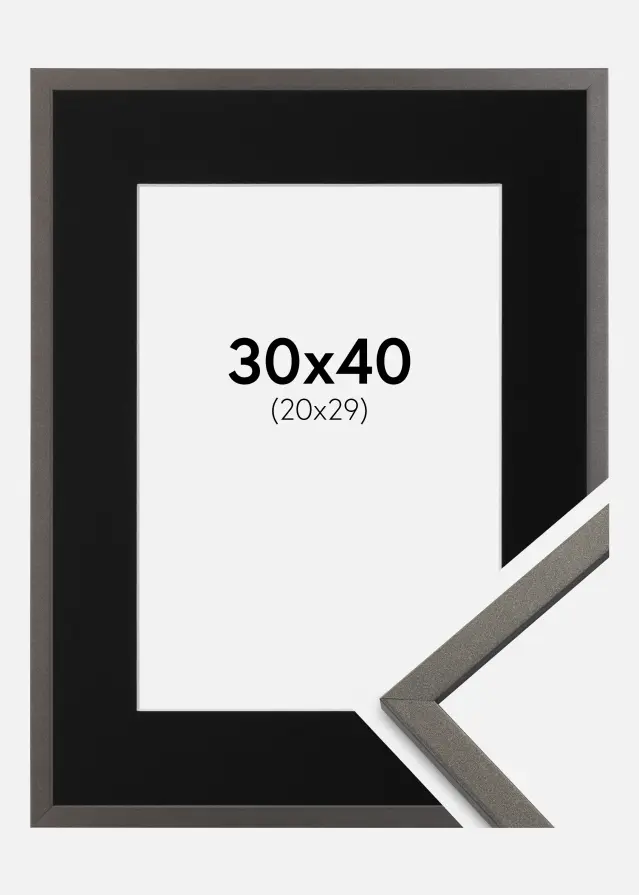 Ram med passepartou Kader Edsbyn Grafiet 30x40 cm - Passe-partout Zwart 21x30 cm