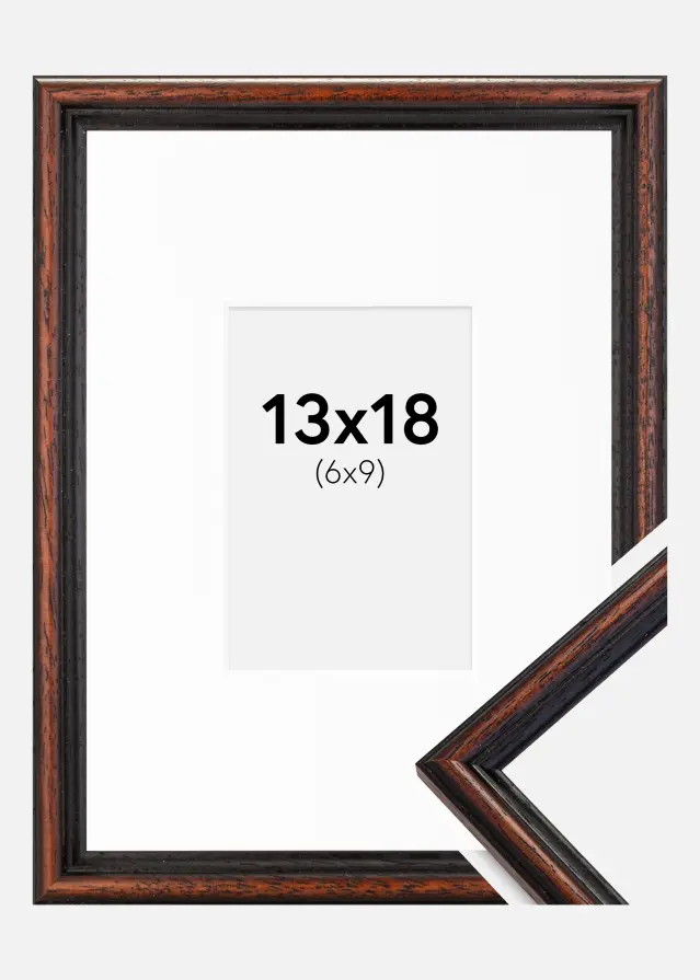 Ram med passepartou Kader Horndal Walnoot 13x18 cm - Passe-partout Wit 7x10 cm
