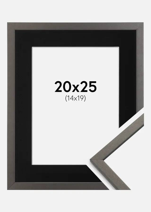 Ram med passepartou Kader Edsbyn Grafiet 20x25 cm - Passe-partout Zwart 15x20 cm
