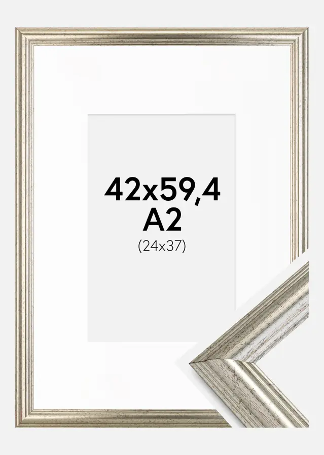Ram med passepartou Kader Västkusten Zilver 42x59,4 cm (A2) - Passe-partout Wit 25x38 cm