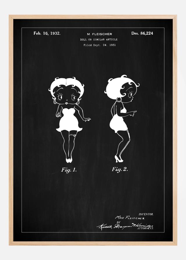 Bildverkstad Patenttekening - Betty Boop - Zwart Poster