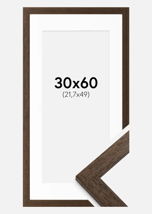 Ram med passepartou Kader Brown Wood 30x60 cm - Passe-partout Wit 22,7x50 cm