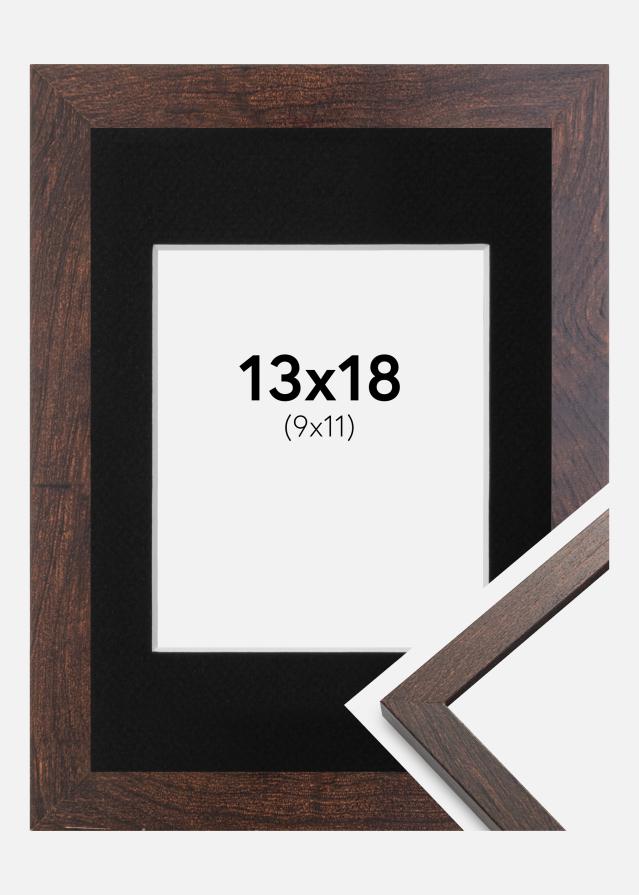 Ram med passepartou Kader Trendy Walnoot 13x18 cm - Passe-partout Zwart 10x12 cm