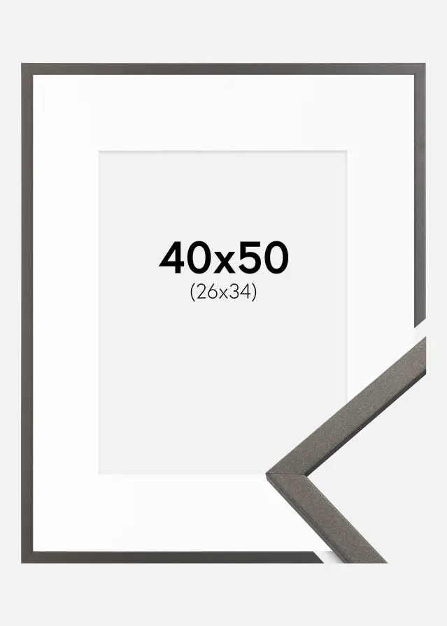 Ram med passepartou Kader Edsbyn Grafiet 40x50 cm - Passe-partout Wit 27x35 cm