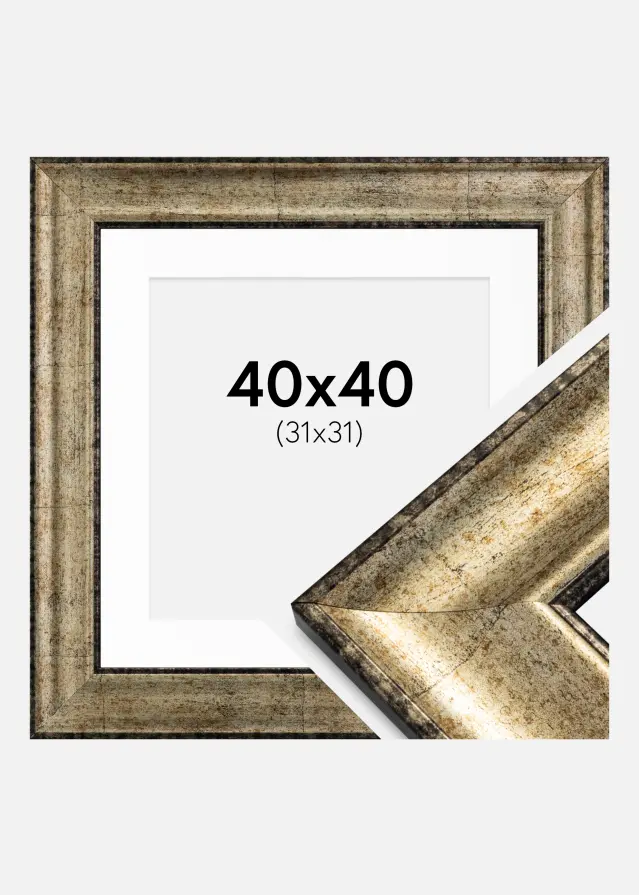 Ram med passepartou Kader Saltsjöbaden Antiek goud 40x40 cm - Passe-partout Wit 32x32 cm
