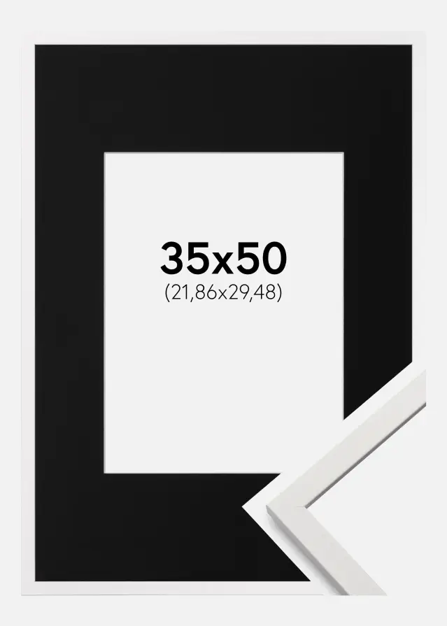 Ram med passepartou Kader Edsbyn Wit 35x50 cm - Passe-partout Zwart 9x12 inches (22,86x30,48 cm)