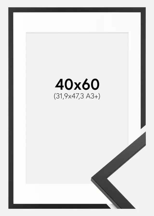 Ram med passepartou Kader Trendy Zwart 40x60 cm - Passe-partout Wit 32,9x48,3 cm (A3+)