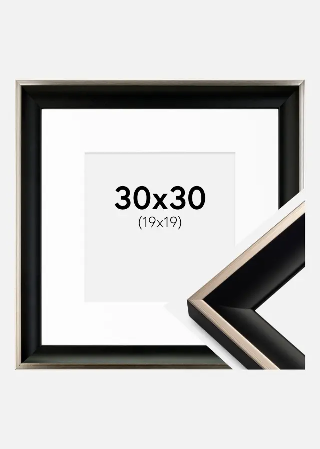 Ram med passepartou Kader Öjaren Zwart-Zilver 30x30 cm - Passe-partout Wit 20x20 cm