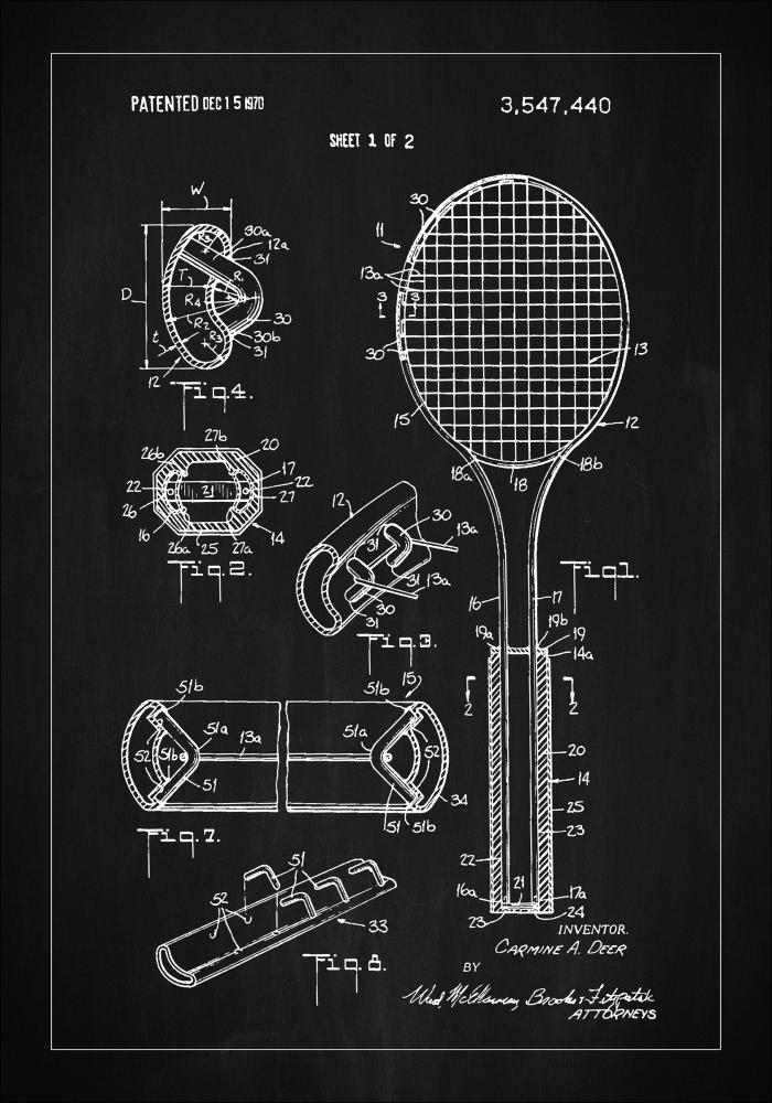 Bildverkstad Patent Print - Tennis Racket - Black Poster