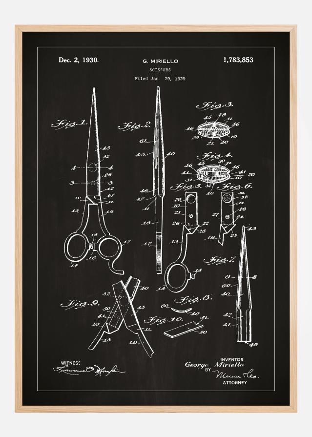 Bildverkstad Patenttekening - Schaar - Zwart Poster