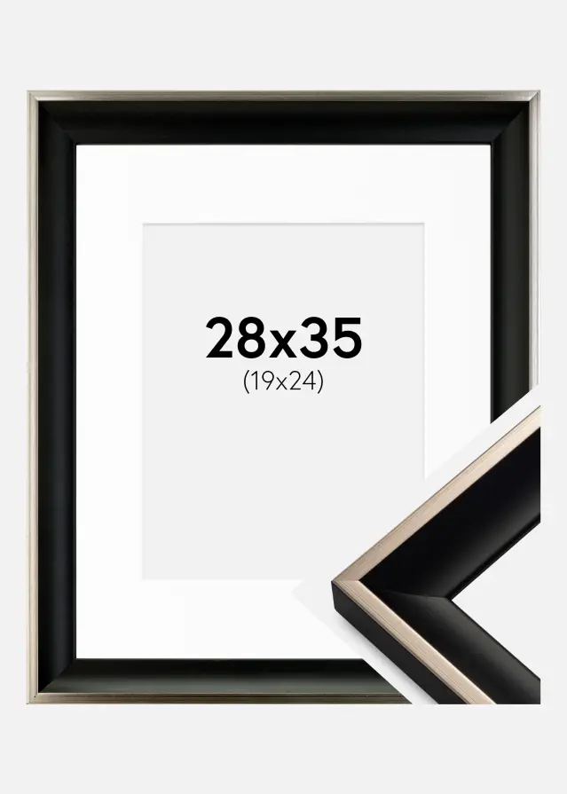 Ram med passepartou Kader Öjaren Zwart-Zilver 28x35 cm - Passe-partout Wit 20x25 cm