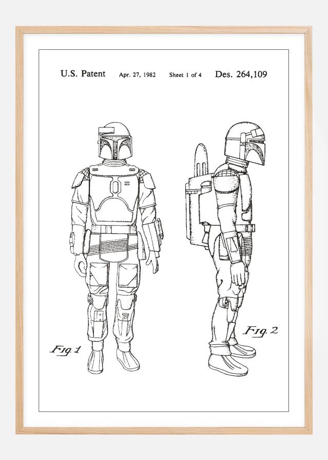 Bildverkstad Patenttekening - Star Wars - Boba Fett - Wit Poster