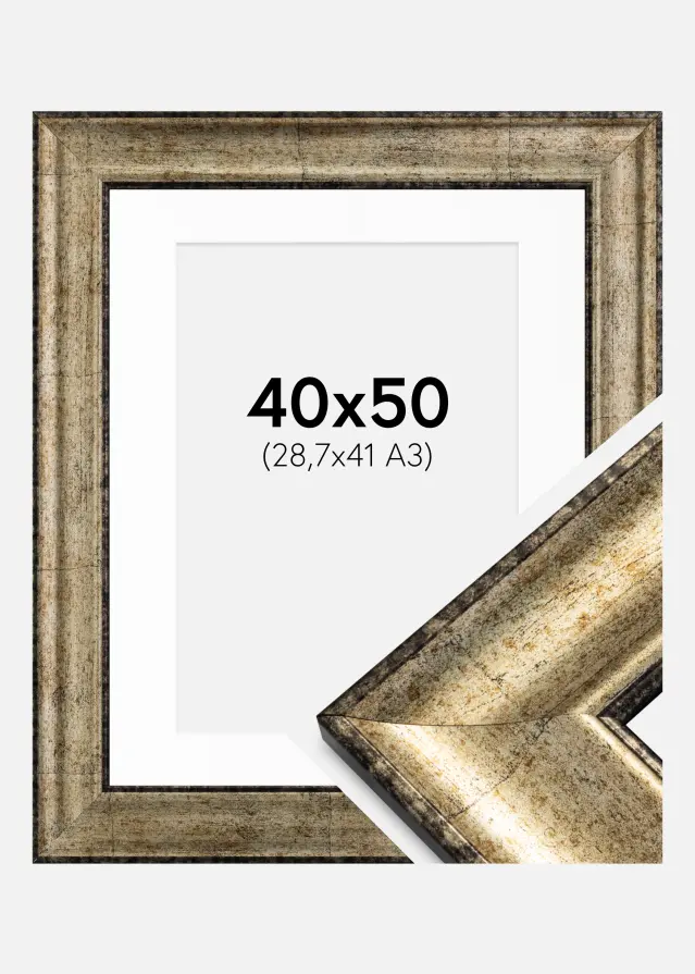 Ram med passepartou Kader Saltsjöbaden Antiek goud 40x50 cm - Passe-partout Wit 29,7x42 cm (A3)