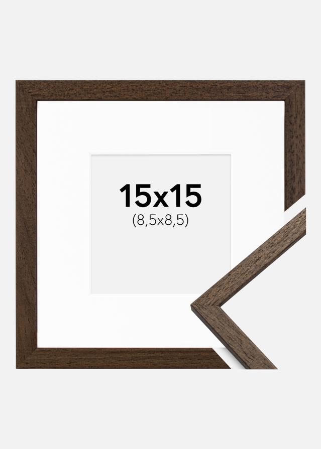 Ram med passepartou Kader Edsbyn Walnoot 15x15 cm - Passe-partout Wit 9x9 cm