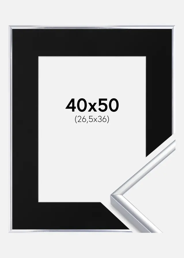 Ram med passepartou Kader Aluminium Glanzend Zilver 40x50 cm - Passe-partout Zwart 27,5x37 cm