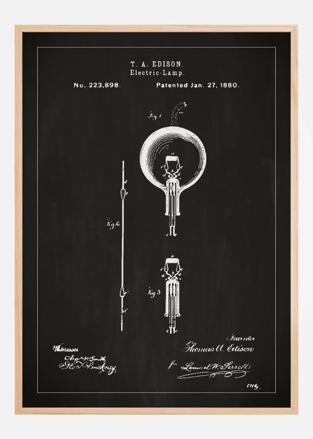 Bildverkstad Patenttekening - Gloeilamp B - Zwart Poster