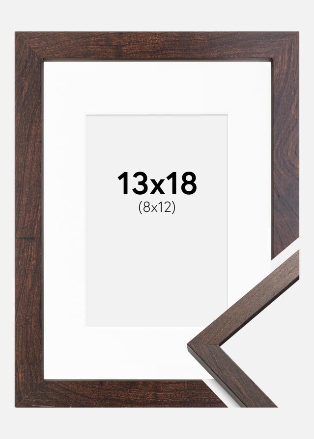 Ram med passepartou Kader Trendy Walnoot 13x18 cm - Passe-partout Wit 9x13 cm