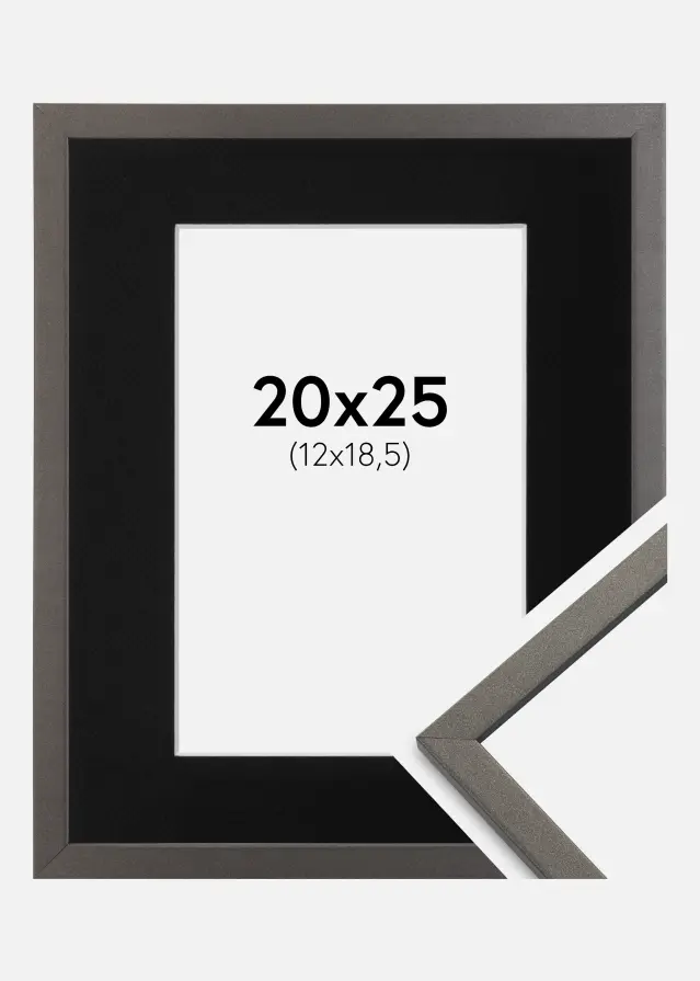 Ram med passepartou Kader Edsbyn Grafiet 20x25 cm - Passe-partout Zwart 13x19,5 cm