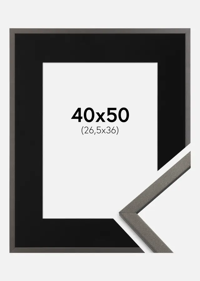Ram med passepartou Kader Edsbyn Grafiet 40x50 cm - Passe-partout Zwart 27,5x37 cm