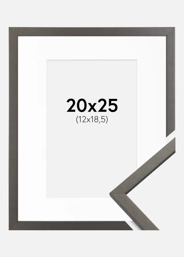 Ram med passepartou Kader Edsbyn Grafiet 20x25 cm - Passe-partout Wit 13x19,5 cm