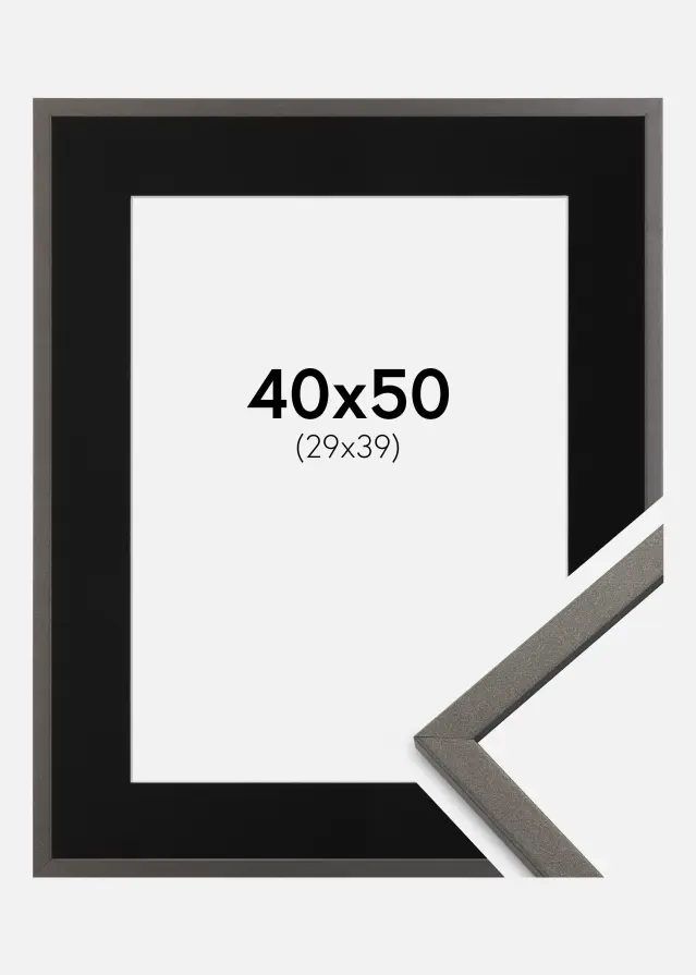 Ram med passepartou Kader Edsbyn Grafiet 40x50 cm - Passe-partout Zwart 30x40 cm