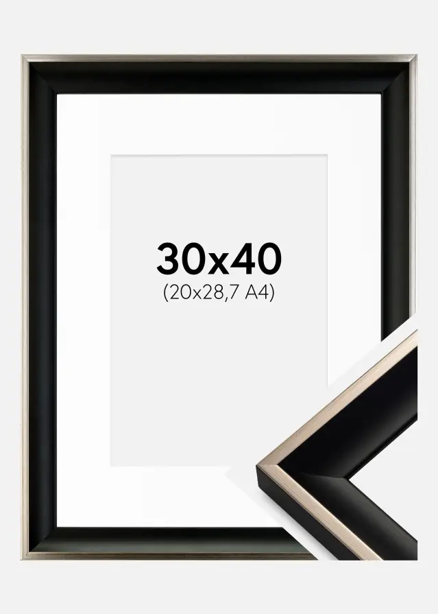 Ram med passepartou Kader Öjaren Zwart-Zilver 30x40 cm - Passe-partout Wit 21x29,7 cm (A4)
