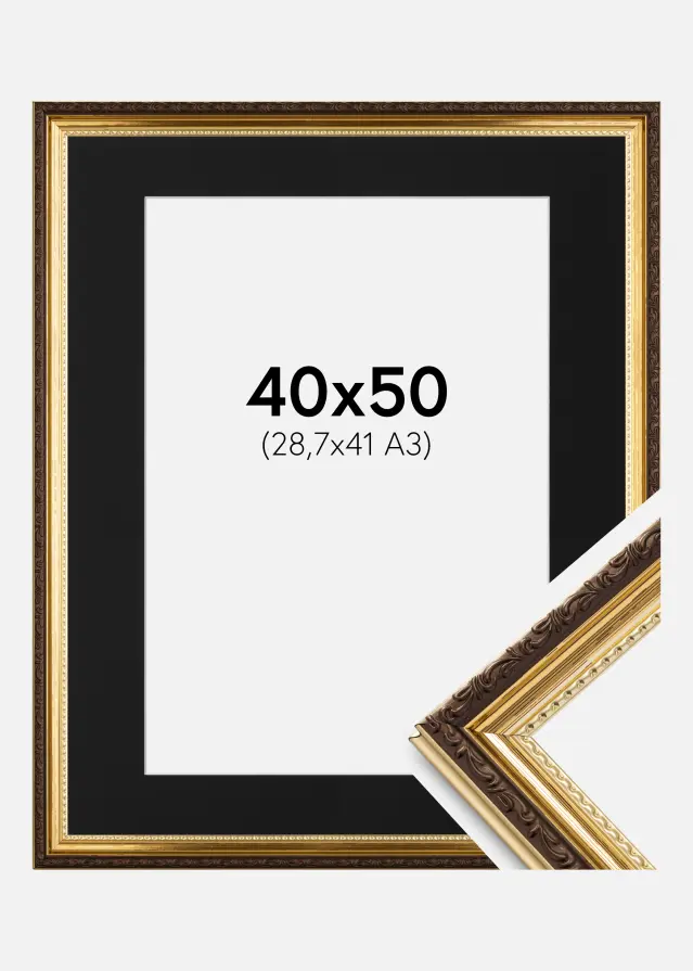 Ram med passepartou Kader Abisko Goud 40x50 cm - Passe-partout Zwart 29,7x42 cm (A3)