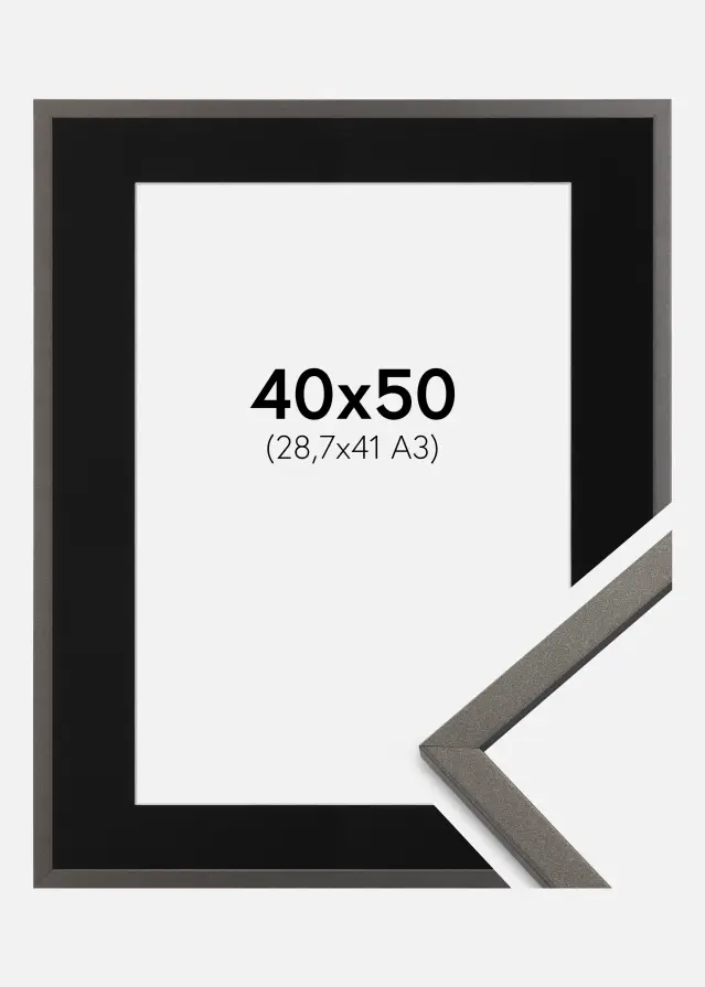 Ram med passepartou Kader Edsbyn Grafiet 40x50 cm - Passe-partout Zwart 29,7x42 cm