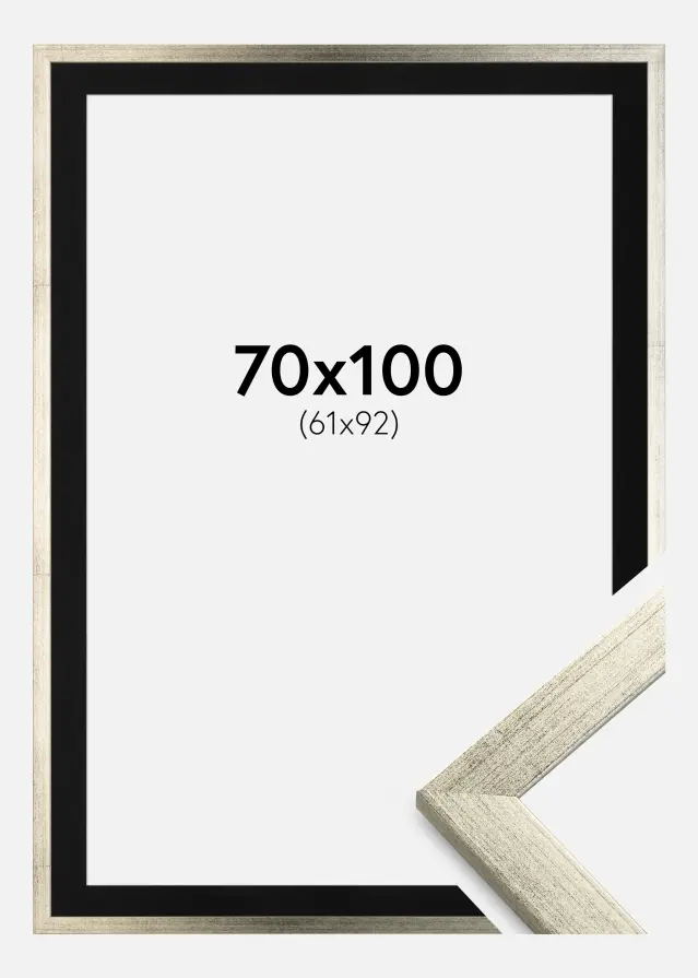 Ram med passepartou Kader Stilren Zilver 70x100 cm - Passe-partout Zwart 62x93 cm