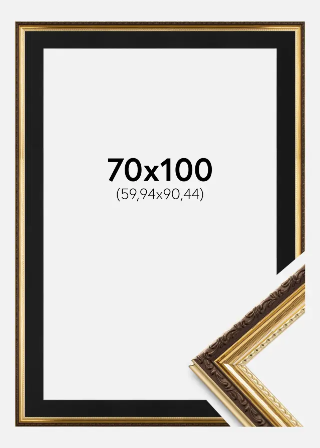 Ram med passepartou Kader Abisko Goud 70x100 cm - Passe-partout Zwart 24x36 inches (60,94x91,44 cm)