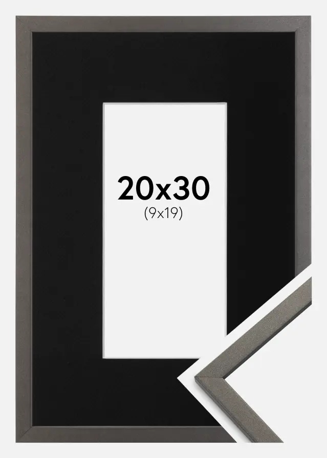 Ram med passepartou Kader Edsbyn Grafiet 20x30 cm - Passe-partout Zwart 10x20 cm