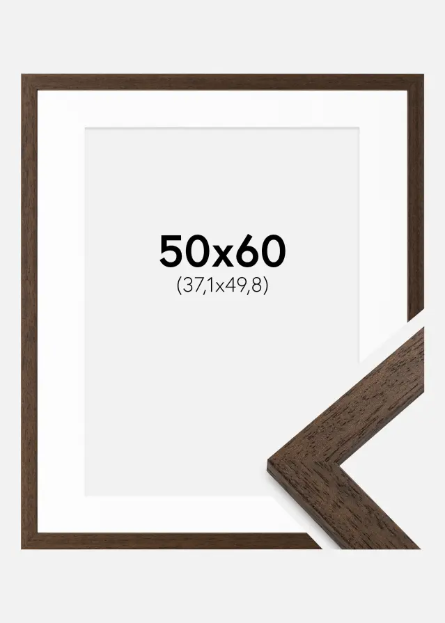 Ram med passepartou Kader Brown Wood 50x60 cm - Passe-partout Wit 15x20 inches