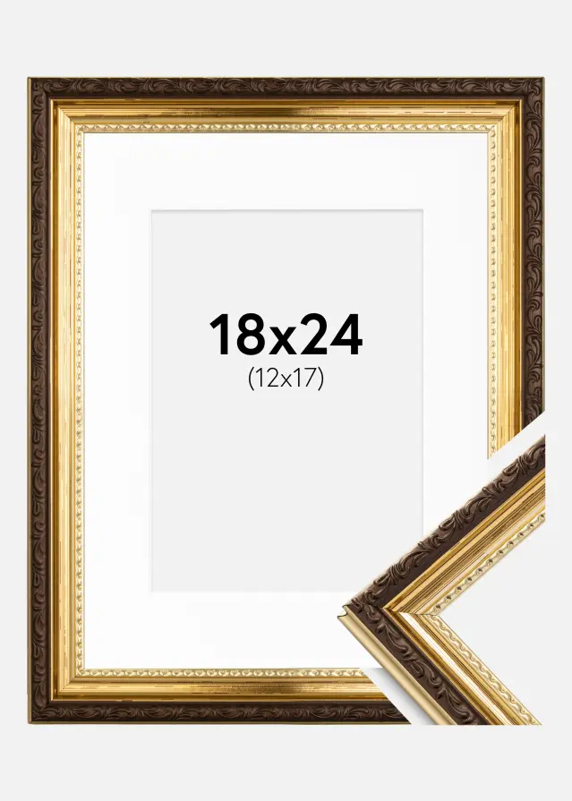 Ram med passepartou Kader Abisko Goud 18x24 cm - Passe-partout Wit 13x18 cm