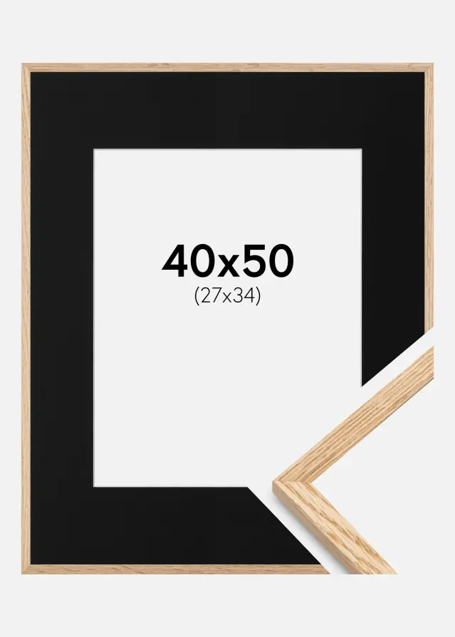 Ram med passepartou Kader Smal Eikenhout 40x50 cm - Passe-partout Zwart 28x35 cm