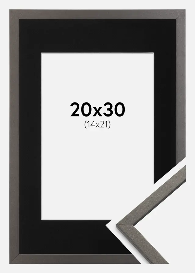 Ram med passepartou Kader Edsbyn Grafiet 20x30 cm - Passe-partout Zwart 15x22 cm