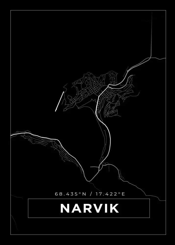 Bildverkstad Map - Narvik - Black Poster