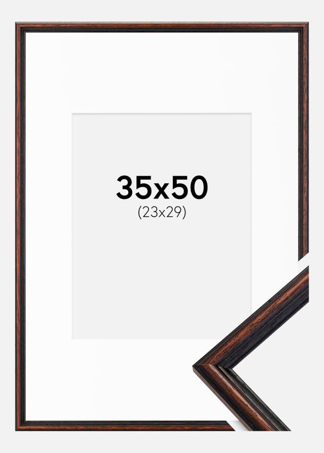 Ram med passepartou Kader Horndal Walnoot 35x50 cm - Passe-partout Wit 24x30 cm