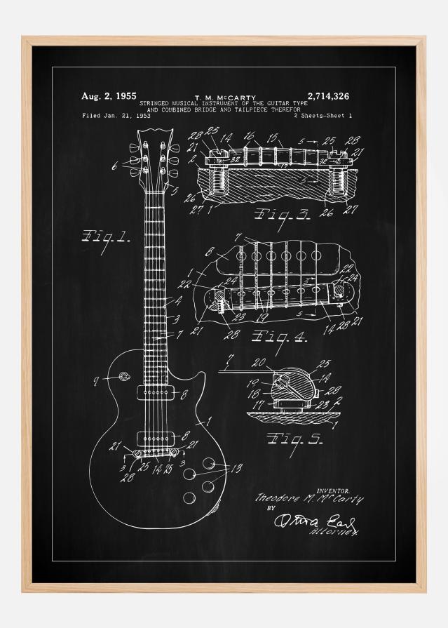 Bildverkstad Patenttekening - Elektrische gitaar I - Zwart Poster