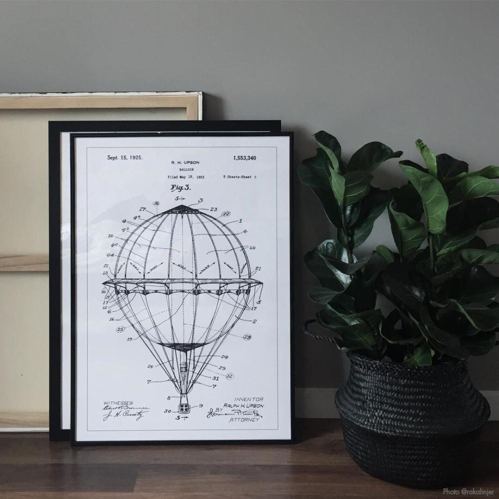 Bildverkstad Patenttekening - Luchtballon - Wit Poster