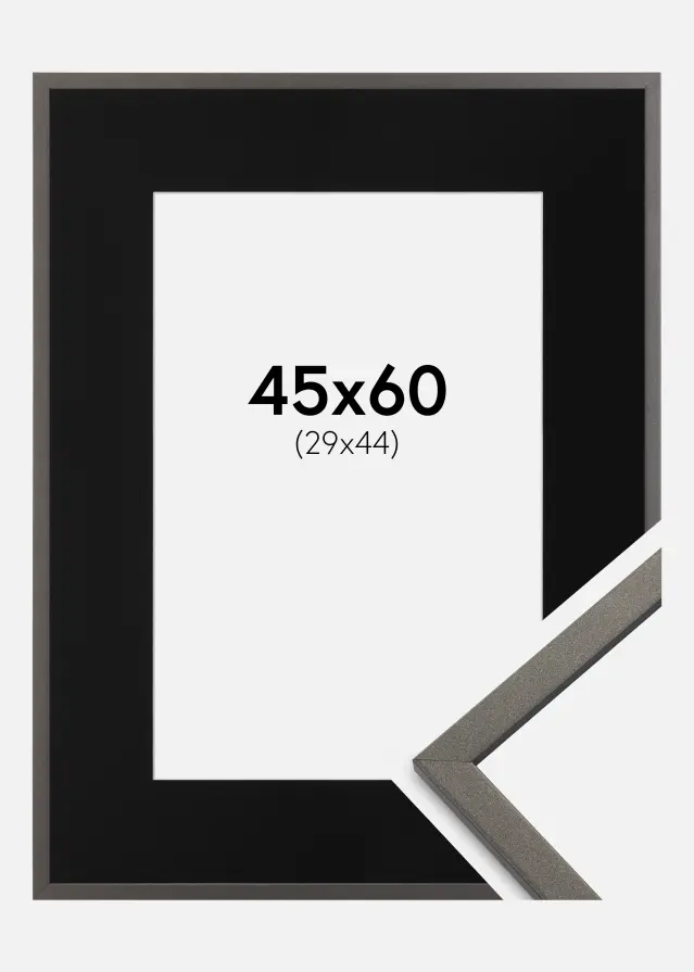 Ram med passepartou Kader Edsbyn Grafiet 45x60 cm - Passe-partout Zwart 30x45 cm