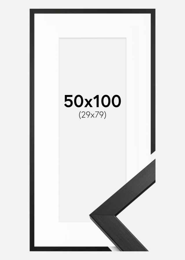 Ram med passepartou Kader Stilren Acrylglas Zwart 50x100 cm - Passe-partout Wit 30x80 cm