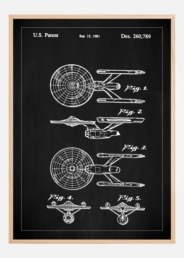 Bildverkstad Patenttekening - Star Trek - USS Enterprise - Zwart Poster