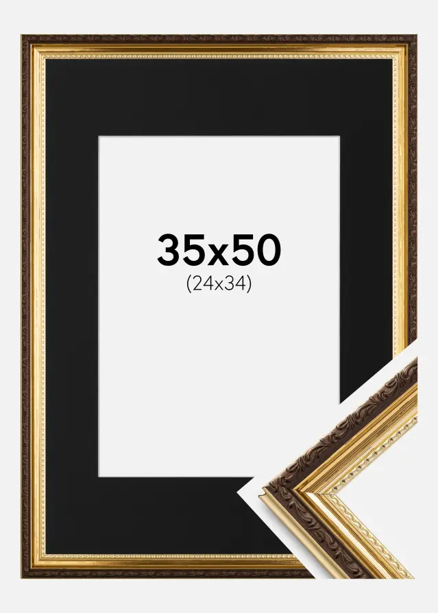 Ram med passepartou Kader Abisko Goud 35x50 cm - Passe-partout Zwart 25x35 cm
