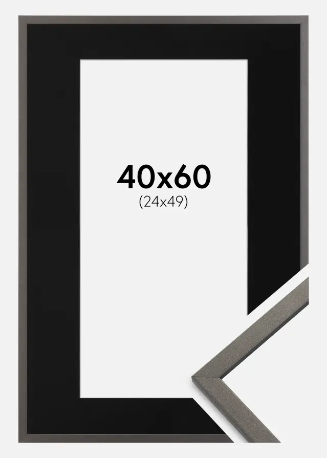 Ram med passepartou Kader Edsbyn Grafiet 40x60 cm - Passe-partout Zwart 25x50 cm