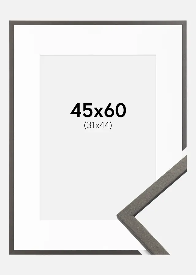 Ram med passepartou Kader Edsbyn Grafiet 45x60 cm - Passe-partout Wit 32x45 cm