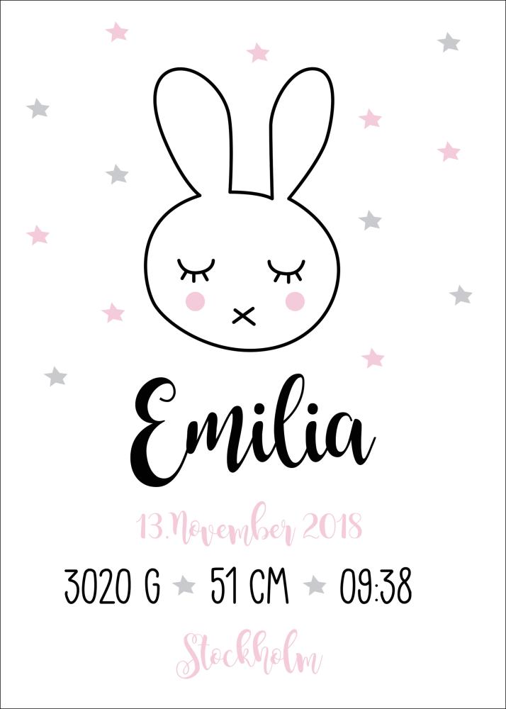 Personlig poster Baby Rabbit - Pink