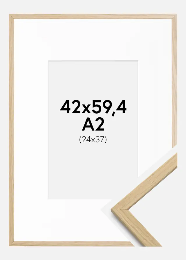 Ram med passepartou Kader Edsbyn Eiken 42x59,4 cm (A2) - Passe-partout Wit 25x38 cm