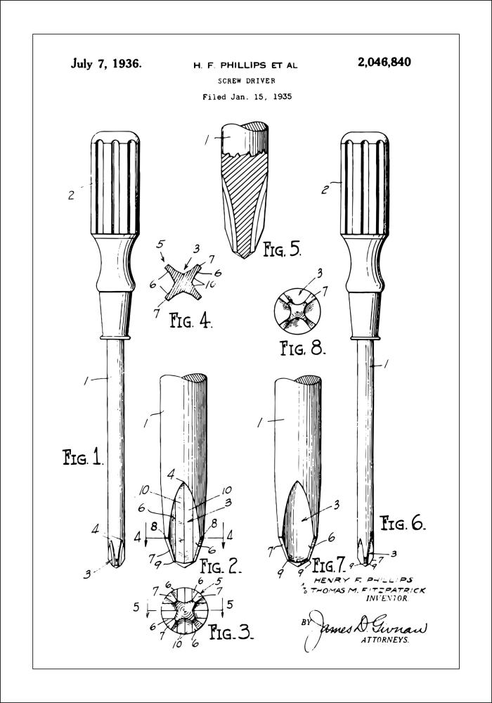 Bildverkstad Patenttekening - Schroevendraaier Poster